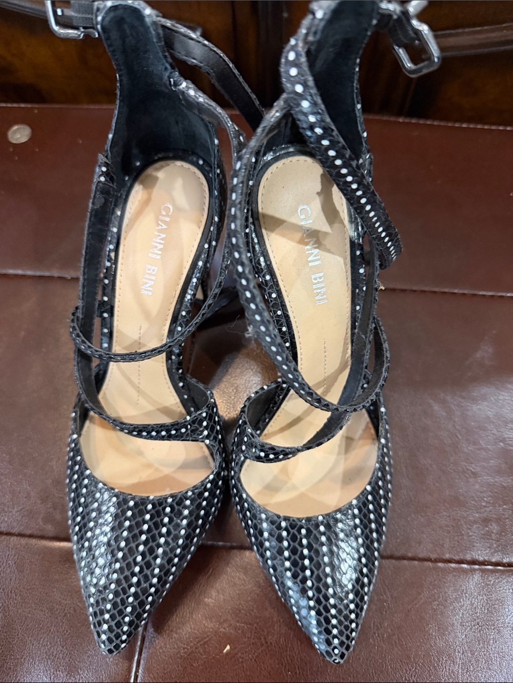 Gianni Bini Black Studded Pointed-Toe Strappy Heels